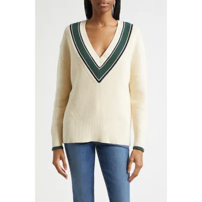 Veronica Beard Jovren Contrast Detail Cotton & Cashmere Sweater In Neutral