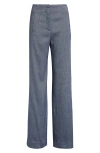 Veronica Beard Jude Wide Leg Linen Blend Pants In Blue Melange