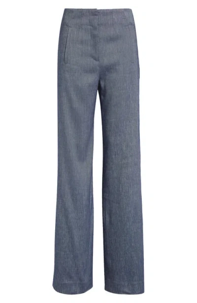 Veronica Beard Jude Wide Leg Linen Blend Pants In Blue Melange
