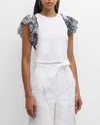 Veronica Beard Julianka Broderie Anglaise Cotton And Stretch-cotton Jersey Top In Whitenavy