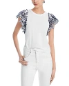 Veronica Beard Julianka Broderie Anglaise Cotton And Stretch-cotton Jersey Top In White/navy