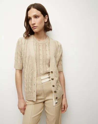 Veronica Beard Julietta Silk-linen Cardigan In Stone Khaki