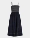 Veronica Beard Kaela Smocked A-line Midi Dress