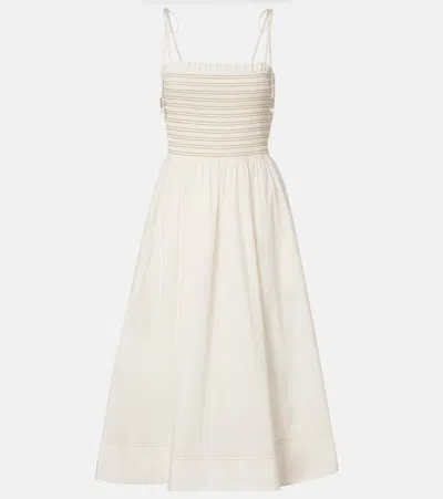 Veronica Beard Kaela Smocked Cotton Midi Dress In White