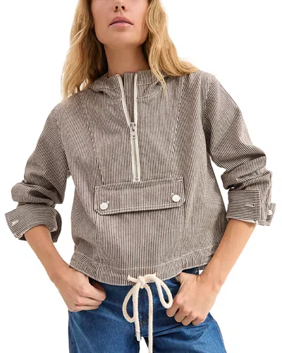 Veronica Beard Kaeli Railroad Stripe Stretch Cotton Half-zip Jacket In Cedar Stripe