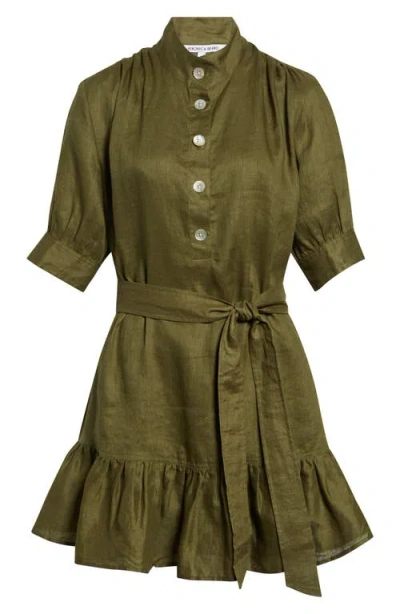 Veronica Beard Kaidin Belted Linen Mini Dress In Green