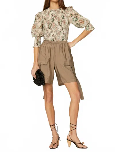 Veronica Beard Kali Floral Smocked Top In Stone Multi In Neutral