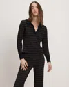 Veronica Beard Kamal Striped Polo Sweater In Black