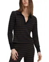 Veronica Beard Kamal Striped Polo Sweater In Black