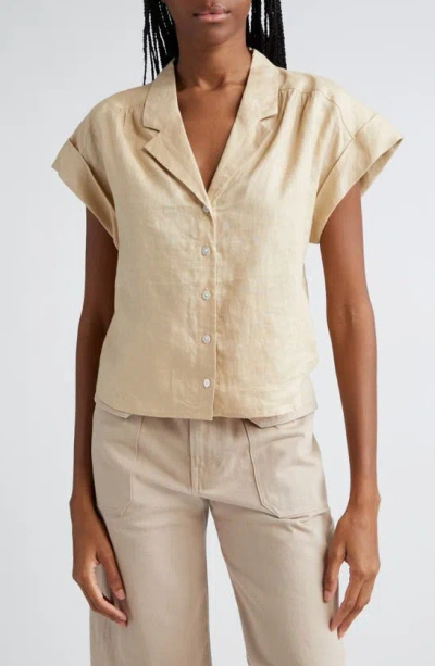 Veronica Beard Kasa Linen Short Sleeve Button-up Shirt In Pebble Khaki