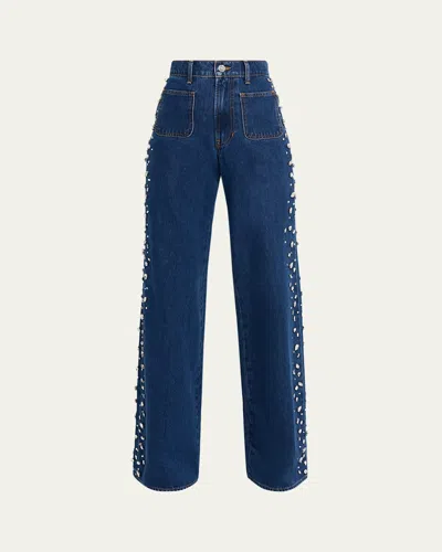 Veronica Beard Kasey Embellished Mid-rise Jeans In Blue