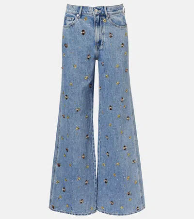 Veronica Beard Kasey Embellished Wide-leg Jeans In Blue