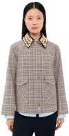 Veronica Beard Kasper Plaid-pattern Embellished-collar Jacket In Brown
