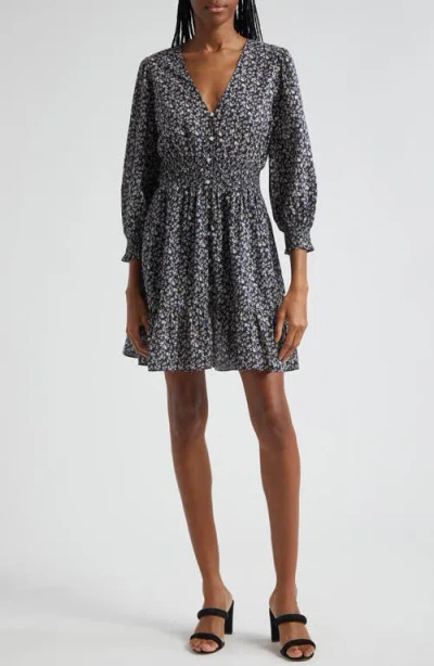 Veronica Beard Katari Floral Smocked Cotton Minidress In Navy Multi