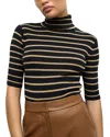 Veronica Beard Katrina Stripe Turtleneck Merino Wool Sweater In Navy/khaki