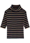 Veronica Beard Katrina Stripe Turtleneck Merino Wool Sweater In Black