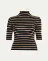 Veronica Beard Katrina Stripe Turtleneck Merino Wool Sweater In Navykhaki
