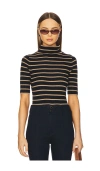 Veronica Beard Katrina Stripe Turtleneck Merino Wool Sweater In Navy