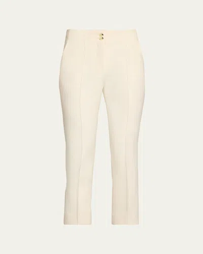 Veronica Beard Kean Cropped High-rise Pintuck Pants In Off White