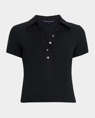 Veronica Beard Kearney Short-sleeve Polo Tee In Black