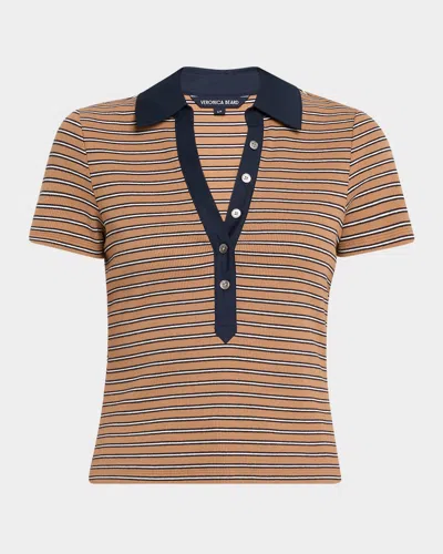 Veronica Beard Kearney Stripe Stretch Cotton Rib Polo In Brown