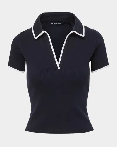 Veronica Beard Kearney Short-sleeve Polo Tee In Navy