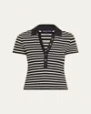 Veronica Beard Kearney Polo Tee With Contrast Piping In Whiteblack