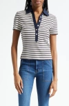Veronica Beard Kearney Stripe Rib Stretch Cotton Polo In Multi