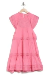Veronica Beard Keely Tiered Embroidered Ramie-gauze Mini Dress In Dark Peony
