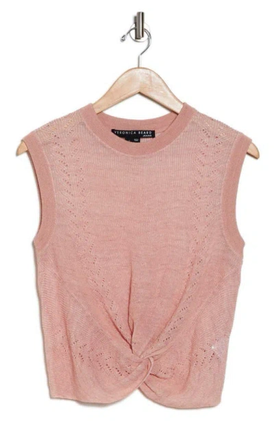Veronica Beard Kellen Twist Front Linen Blend Sweater In Dusty Pink