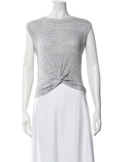 Pre-owned Veronica Beard Kellen Twist-front Sweater Linen Top In Grey