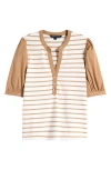 Veronica Beard Kellie Poplin-trimmed Striped Cotton-jersey Top In Off White/ Khaki