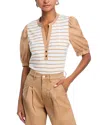 Veronica Beard Kellie Poplin-trimmed Striped Cotton-jersey Top In Off White/khaki