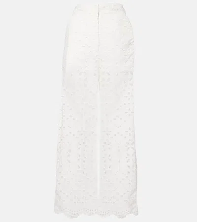 Veronica Beard Kemper Embroidered Cotton Wide-leg Pants In Off White