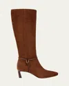 Veronica Beard Kenzie Suede Harness Boots In Cedar Wide Calf