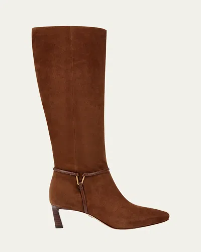 Veronica Beard Kenzie Suede Harness Boots In Cedar Wide Calf