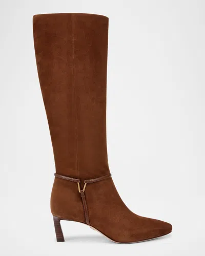 Veronica Beard Kenzie Suede Harness Knee Boots In Cedar