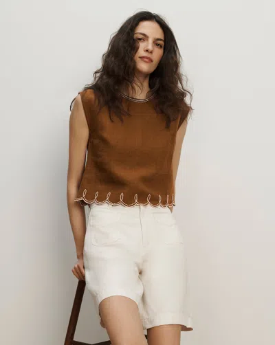 Veronica Beard Kessan Linen Top In Brown
