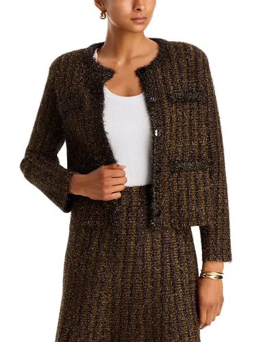 Veronica Beard Keziah Metallic Knit Jacket In Brown