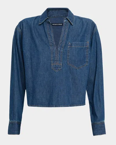 Veronica Beard Khai Denim Popover Top In Blue