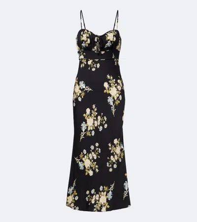 Veronica Beard Kieren Floral Silk-blend Georgette Midi Dress In Schwarz