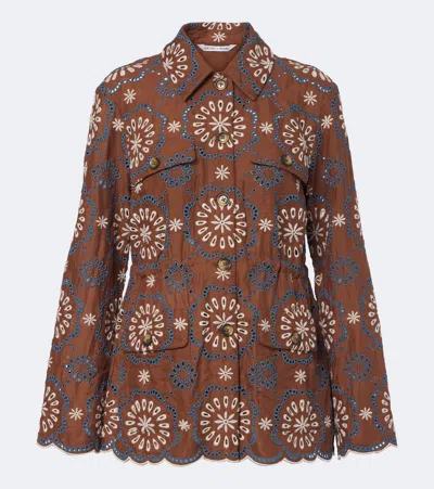 Veronica Beard Kiki Broderie Anglaise Linen Jacket In Brown