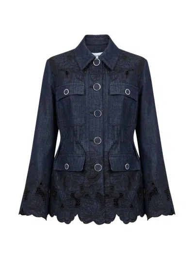 Veronica Beard Kiki Embroidered Chambray Jacket In Purple