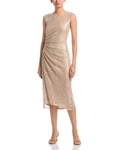 Veronica Beard Kimberly Side Ruched Sequin Sheath Dress In Gold