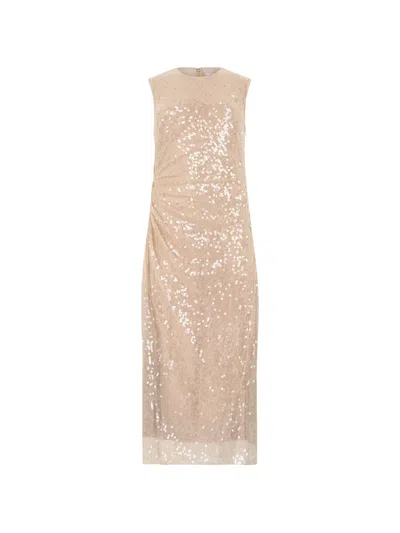 Veronica Beard Kimberly Side Ruched Sequin Sheath Dress In Gold