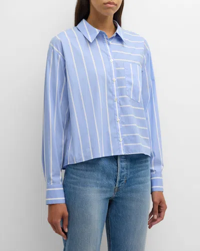 Veronica Beard Kinley Stripe Long-sleeve Top In Hydrangea/ White