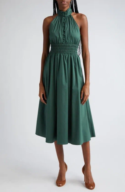 Veronica Beard Kinny Smocked Cotton Blend Midi Dress In Forest