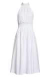 Veronica Beard Kinny Smocked Cotton Blend Midi Dress In White