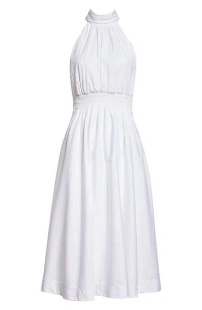Veronica Beard Kinny Smocked Cotton Blend Midi Dress In White