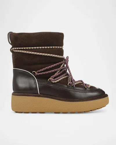 Veronica Beard Kirsta Leather Lace-up Platform Snow Boots In Espresso M